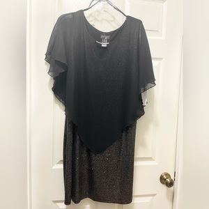En Focus Studio Cocktail Dress Gold W/ Black Sheer Blouson Top Layer Sz 16 W